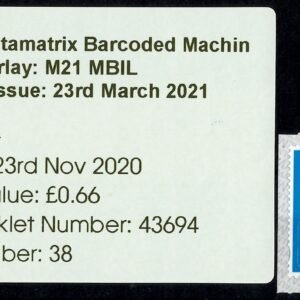 2nd Class Barcoded Machin -Single Stamp with identification